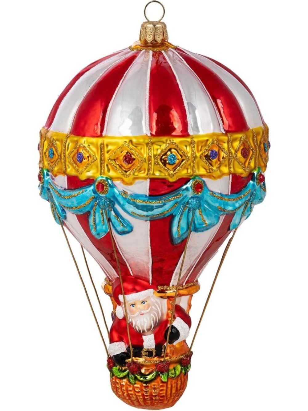 2026 Holiday Balloon Glass Ornament - Santa in Hot Air Balloon, Festive Decor